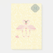 Elegante moderne schattige flamingo's damast monog post-it® notes (Voorkant)