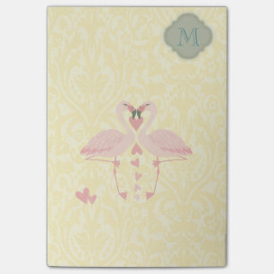 Elegante moderne schattige flamingo's damast monog post-it® notes