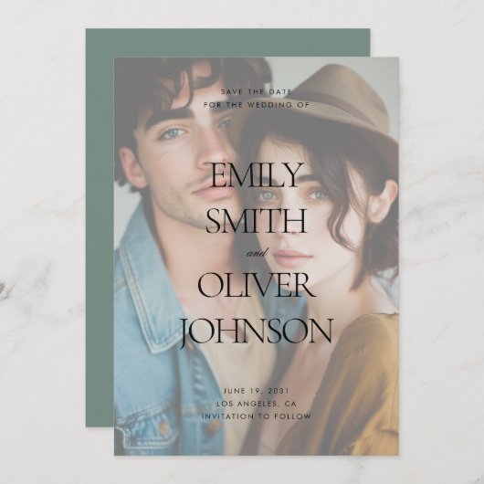 Elegante moderne schone salie volledige foto bruil save the date (Voorkant / Achterkant)