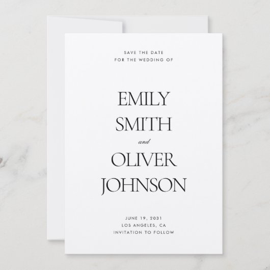 Elegante moderne schone zwart witte bruiloft save the date (Voorkant)