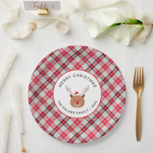 Elegante Moderne Schotse Plaid Kerst Familie Papieren Bordje
