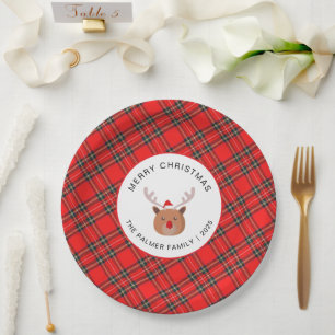 Elegante Moderne Schotse Plaid Kerst Familie Papieren Bordje
