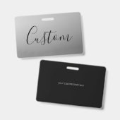 Elegante moderne script bewerkbare zwarte tekst sc badge (Voor- en achterkant)