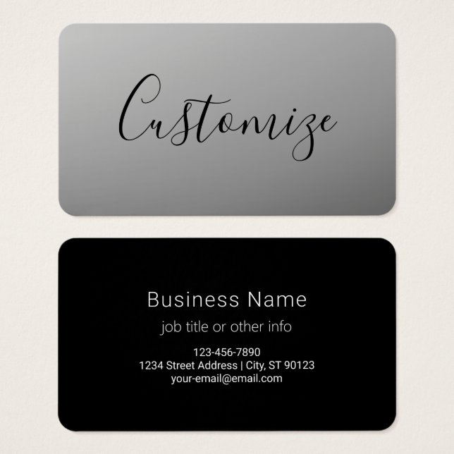 Elegante moderne script bewerkbare zwarte tekst sc visitekaartje (Voorkant /achterkant)
