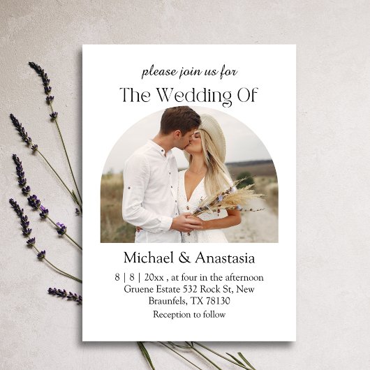 Elegante moderne script Boho boog foto bruiloft Kaart