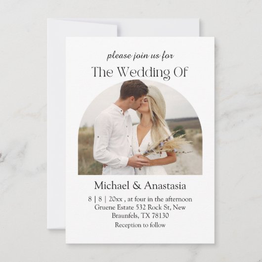 Elegante moderne script Boho boog foto bruiloft Kaart (Voorkant)