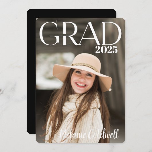 Elegante moderne script foto afstudeerfeest kaart (Voorkant / Achterkant)