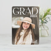 Elegante moderne script foto afstudeerfeest kaart (Staand voorkant)