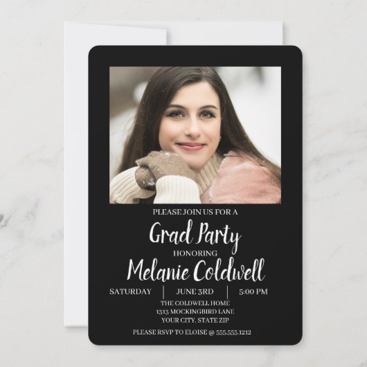 Elegante moderne script foto afstudeerfeest kaart (Achterkant)