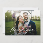 Elegante moderne script foto bruiloft dank je kaar bedankkaart (Achterkant)