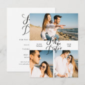 Elegante moderne script foto collage save the date aankondigingskaart (Voorkant / Achterkant)