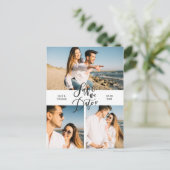 Elegante moderne script foto collage save the date aankondigingskaart (Staand voorkant)