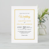 Elegante moderne script foto goud folie bruiloft uitnodiging (Staand Voorkant)