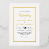 Elegante moderne script foto gouden folie bruiloft uitnodiging (Voorkant)