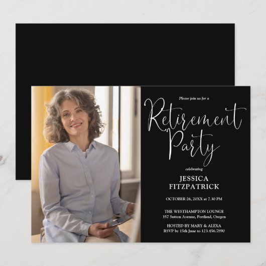 Elegante moderne script foto pensioen partij kaart (Voorkant / Achterkant)