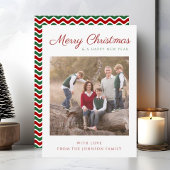 Elegante moderne script gestreepte kerstfoto feestdagenkaart