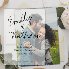 Elegante moderne script hart typografie bruiloft vellum uitnodigingen