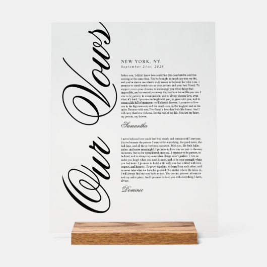 Elegante moderne script huwelijksgeloften acryl bord (Voorkant)