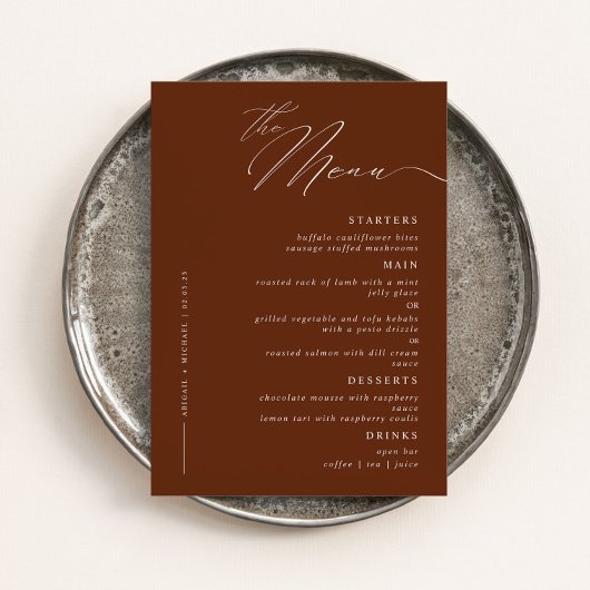 Elegante moderne script kalligrafie bruiloft diner menu