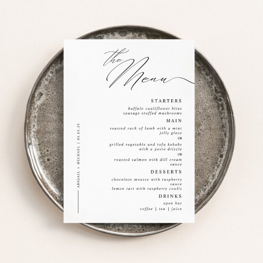Elegante moderne script kalligrafie bruiloft diner menu