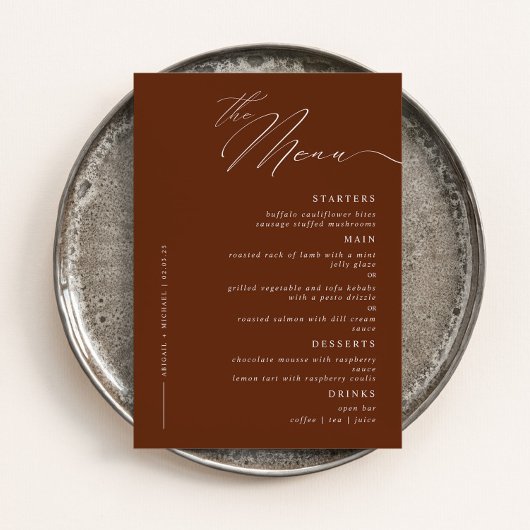 Elegante moderne script kalligrafie bruiloft diner menu
