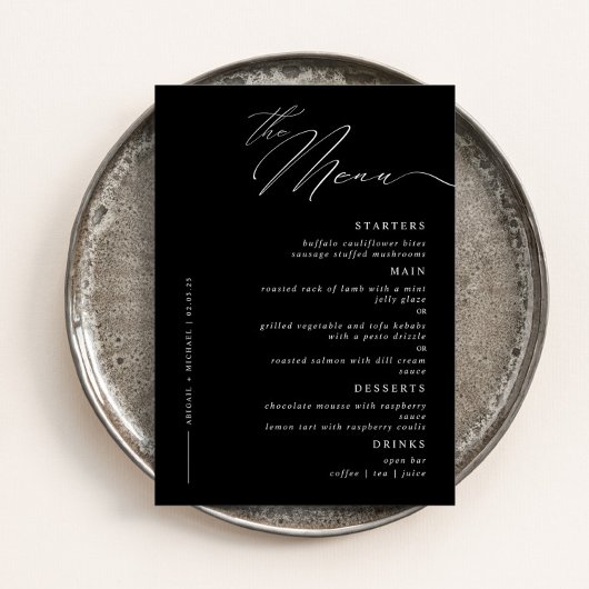 Elegante moderne script kalligrafie bruiloft diner menu