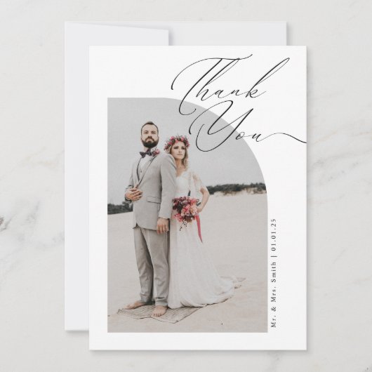 Elegante moderne script kalligrafie foto bruiloft bedankkaart (Voorkant)