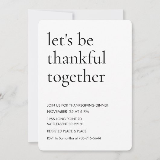 Elegante moderne script "Laten we samen dankbaar z Kaart (Voorkant)