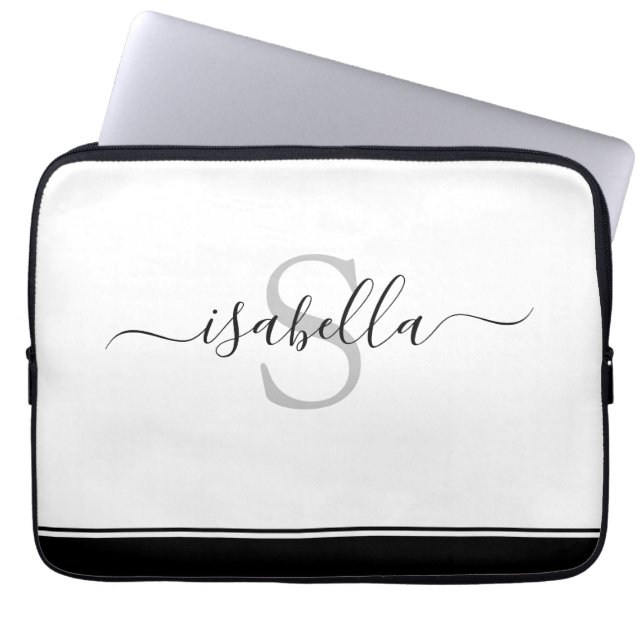 Elegante moderne script met monogram laptop sleeve (Voorkant)