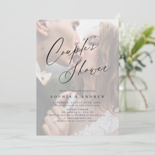 Elegante moderne script minimale fotocouples bruis kaart (Staand voorkant)