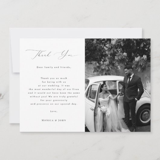 Elegante moderne script minimalistische 2 foto bru bedankkaart (Voorkant)