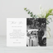 Elegante moderne script minimalistische 2 foto bru bedankkaart (Staand voorkant)