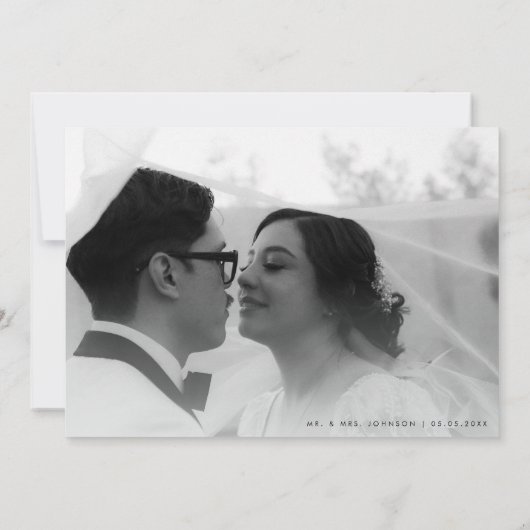 Elegante moderne script minimalistische 2 foto bru bedankkaart (Achterkant)