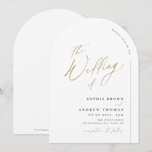 Elegante moderne script minimalistische boog bruil kaart (Voorkant / Achterkant)