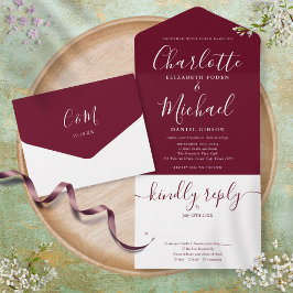 Elegante Moderne Script Minimalistische Bourgondië All In One Uitnodiging