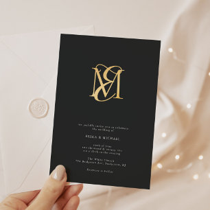 Elegante moderne script monogram trouw folie uitnodiging
