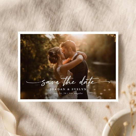 Elegante moderne script overlay foto bruiloft save the date