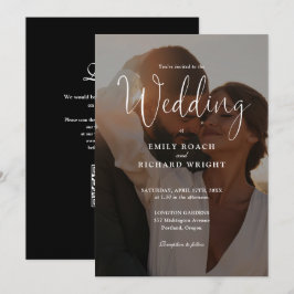 Elegante moderne script QR-code foto bruiloft Kaart