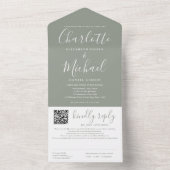Elegante moderne script QR-code sage groene trouw  All In One Uitnodiging (Binnen)