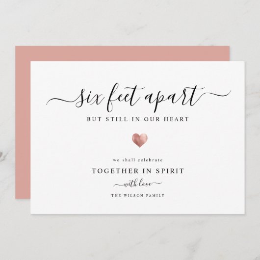 Elegante moderne script Quarantaine Roze Goud Hart Feestdagenkaart (Voorkant / Achterkant)