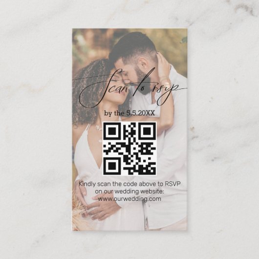 elegante moderne script rsvp qr-code trouwfoto   informatiekaartje (Voorkant)