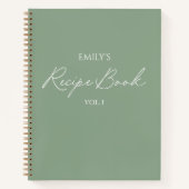 Elegante Moderne Script Sagegroen Eenvoudig Recept Notitieboek (Voorkant)