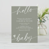 Elegante Moderne Script Saliegroen Baby Shower Kaart (Staand voorkant)