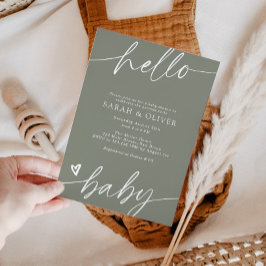 Elegante Moderne Script Saliegroen Baby Shower Kaart