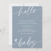 Elegante moderne script stoffig blauwe babyshower kaart (Voorkant)