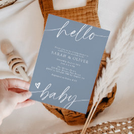 Elegante moderne script stoffig blauwe babyshower kaart