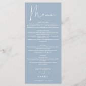 Elegante moderne script stoffige blauwe bruiloft d menu (Voorkant)