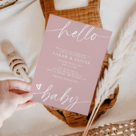 Elegante moderne script stoffige roze baby shower kaart