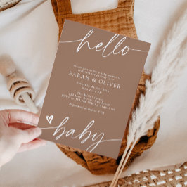 Elegante moderne script tan baby shower kaart