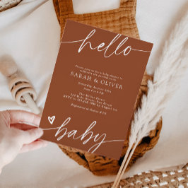 Elegante moderne script terracotta babyshower kaart